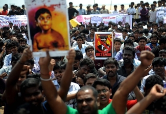 Around 2000 students protest on March 20th against alleged war crimes against Tamils in Sri Lanka at Marina Beach in Chennai, ahead of the resolution against Sri Lanka at the United Nations Human Rights Council.