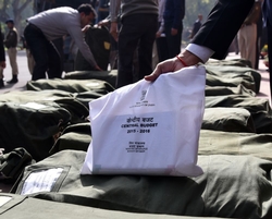 Copies of the Union Budget 2015 being brought to Parliament House for distribution to MPs and media after Union Finance minister Arun Jaitley presented the Union Budget-2015, in New Delhi. File photo: Sandeep Saxena