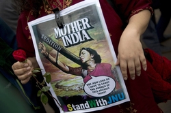 A student protests at the Jawaharlal Nehru University (JNU) against the arrest of a student union leader in New Delhi, in February, 2016. Students, teachers, journalists, and activists from other Indian cities joined the demands for the release of the student leader, who was arrested on sedition charges. Photo: AP